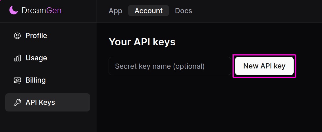 Create New DreamGen API key