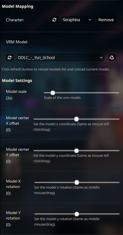 UI model settings